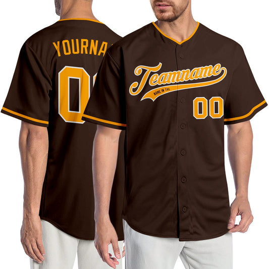Custom Brown Gold-White Authentic Baseball Jersey - Main View