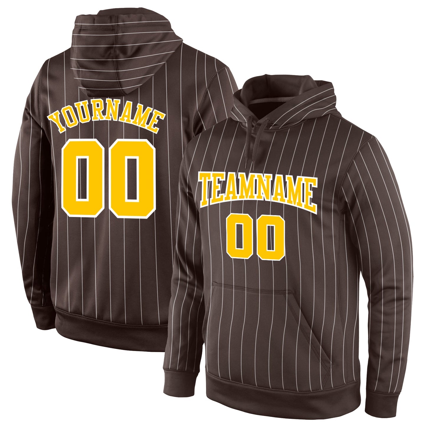 Custom Stitched Brown White Pinstripe Gold-White Sports Pullover Sweatshirt Hoodie - Main View