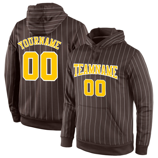 Custom Stitched Brown White Pinstripe Gold-White Sports Pullover Sweatshirt Hoodie - Main View
