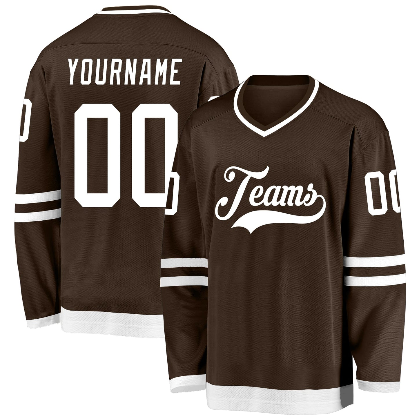 Custom Brown White Hockey Jersey - Main View