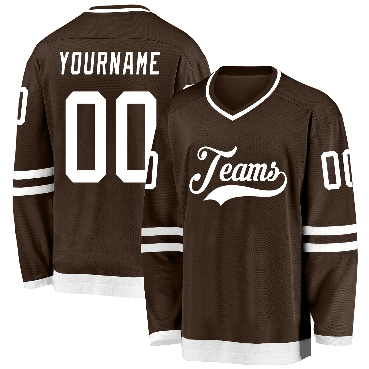 Custom Brown White Hockey Jersey - Main View