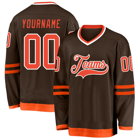 Custom Brown Orange-White Hockey Jersey - Main View