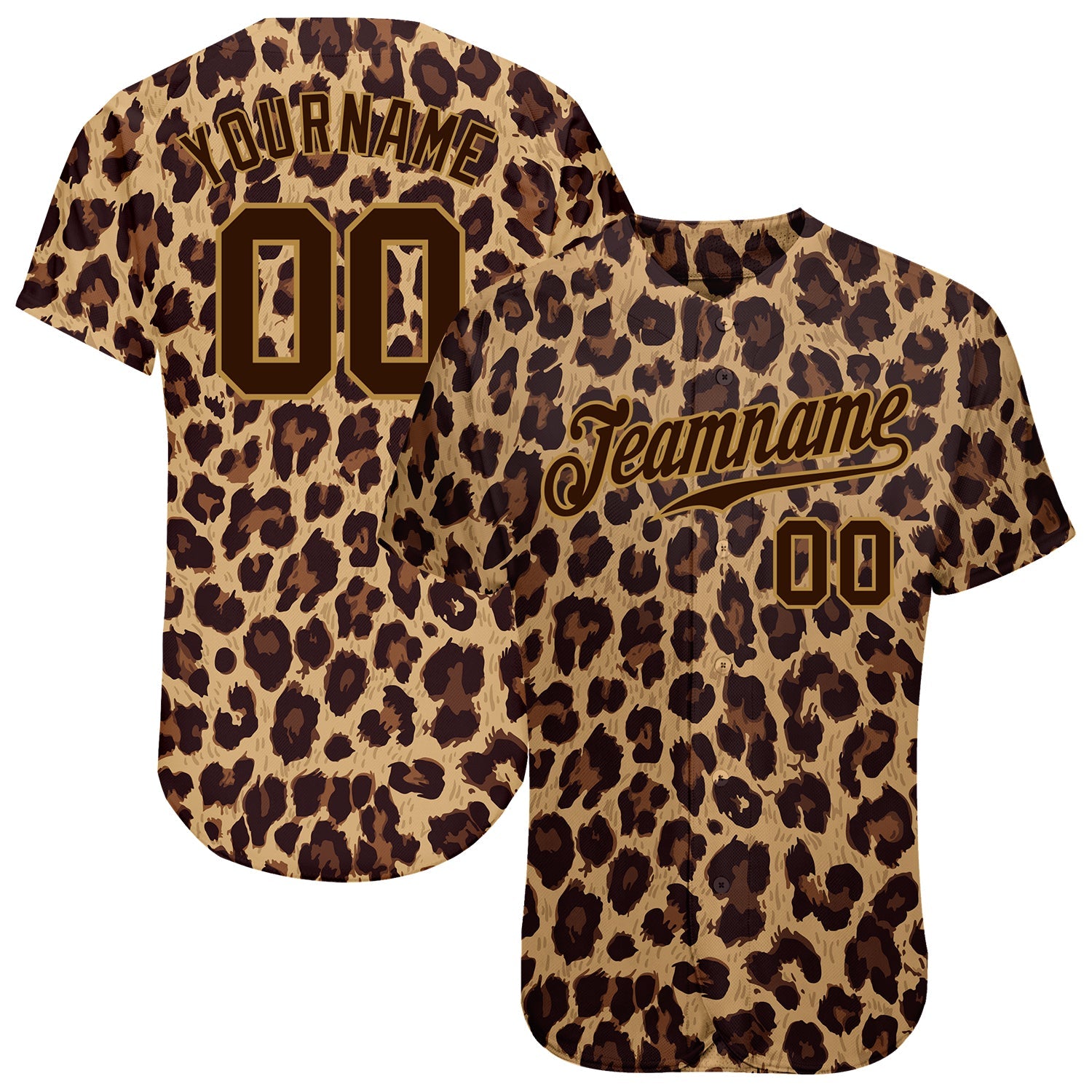 Custom Brown Brown-Old Gold 3D Pattern Design Leopard Authentic Baseball Jersey - Main View