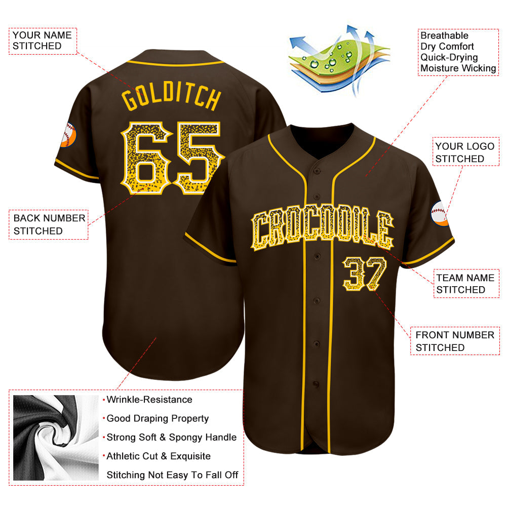 Custom Brown Gold-White Authentic Drift Fashion Baseball Jersey view 3