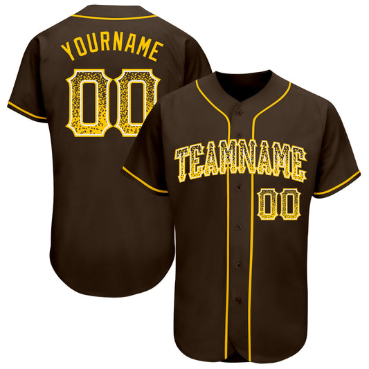 Custom Brown Gold-White Authentic Drift Fashion Baseball Jersey - Main View