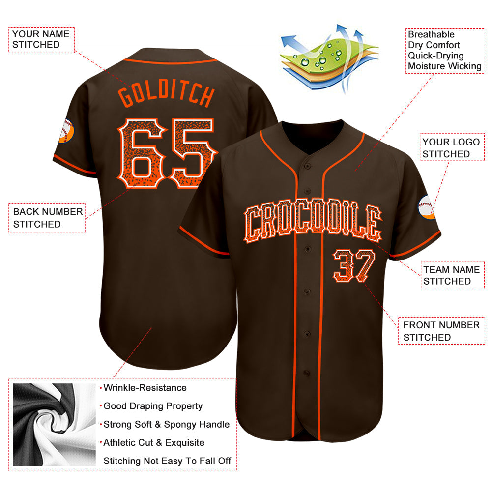 Custom Brown Orange-White Authentic Drift Fashion Baseball Jersey view 3