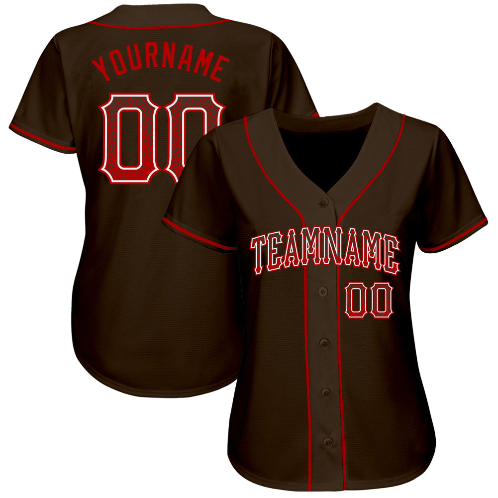 Custom Brown Red-White Authentic Drift Fashion Baseball Jersey view 2