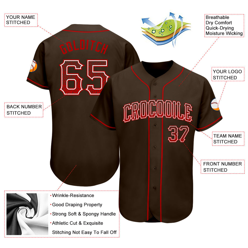 Custom Brown Red-White Authentic Drift Fashion Baseball Jersey view 3