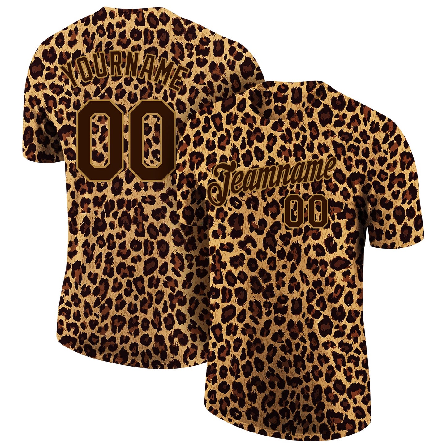 Custom Brown Brown-Old Gold 3D Pattern Design Leopard Performance T-Shirt - Main View