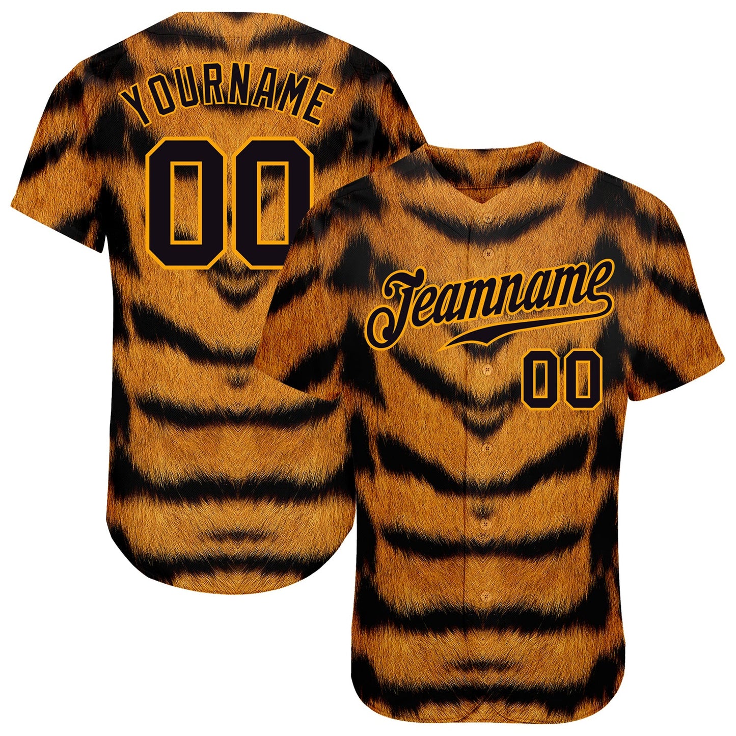 Custom Brown Black-Gold 3D Pattern Design Tiger Authentic Baseball Jersey - Main View
