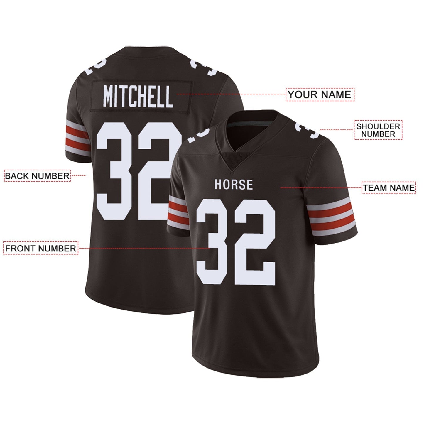 Custom C.Browns Football Jersey Team Player or Personalized Design Your Own Name for Men's Women's Youth Jerseys Brown view 4