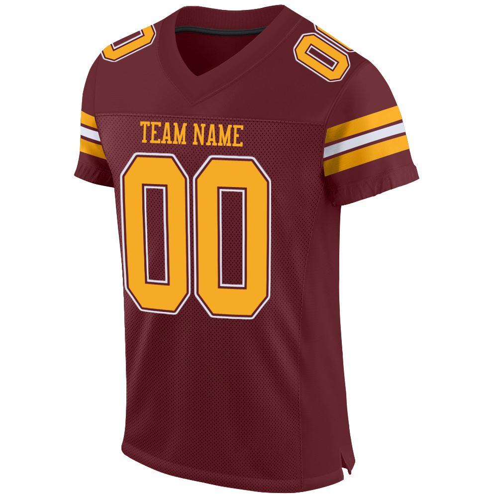 Custom Burgundy Gold-White Mesh Authentic Football Jersey view 2