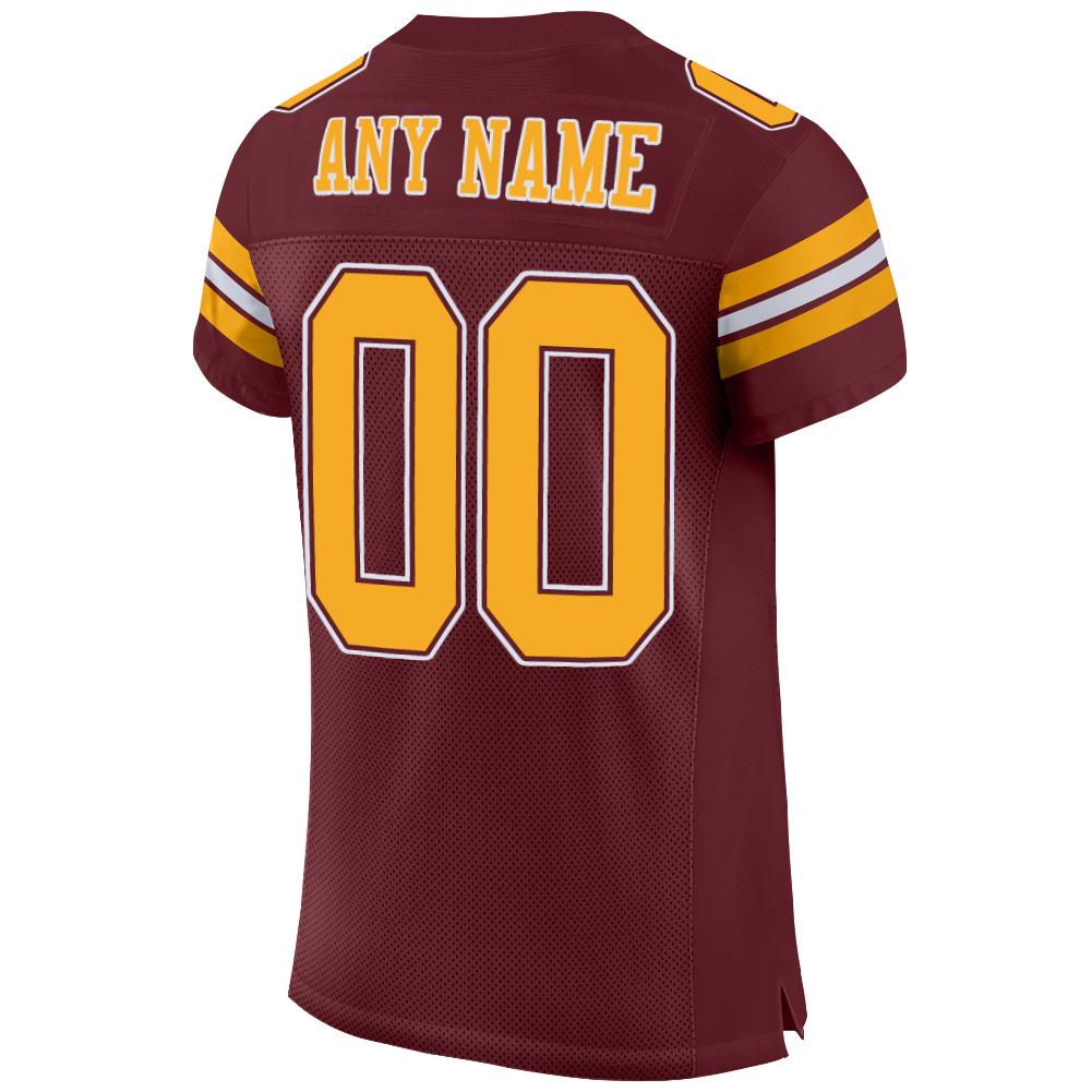 Custom Burgundy Gold-White Mesh Authentic Football Jersey view 3