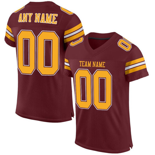 Custom Burgundy Gold-White Mesh Authentic Football Jersey - Main View