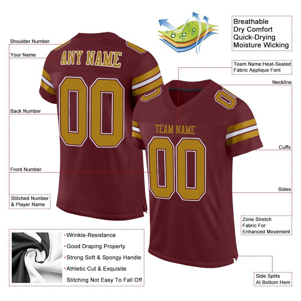 Custom Burgundy Old Gold-White Mesh Authentic Football Jersey view 4