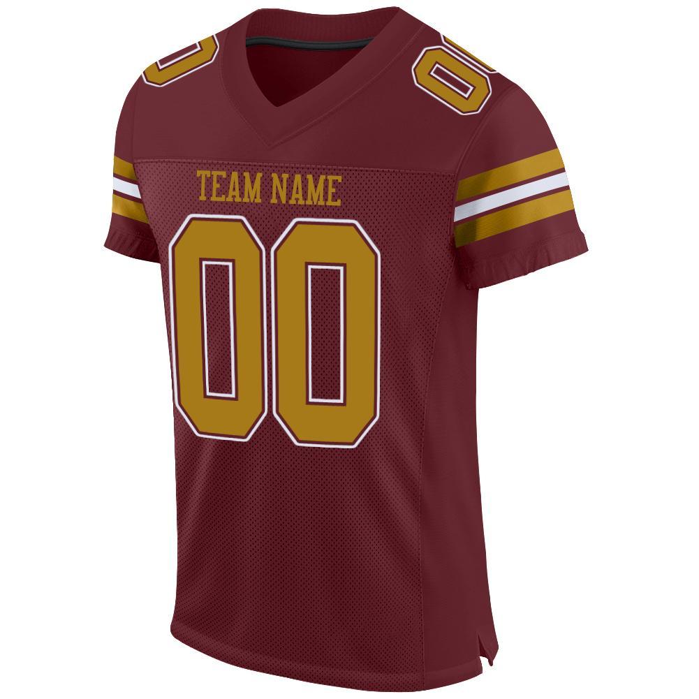 Custom Burgundy Old Gold-White Mesh Authentic Football Jersey view 2