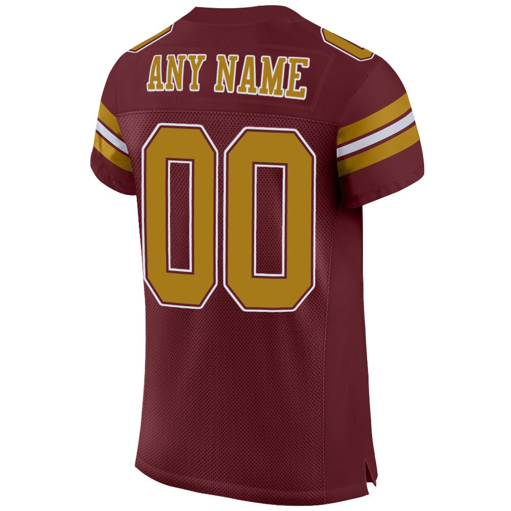 Custom Burgundy Old Gold-White Mesh Authentic Football Jersey view 3