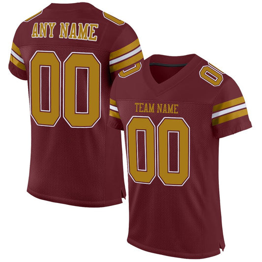 Custom Burgundy Old Gold-White Mesh Authentic Football Jersey - Main View