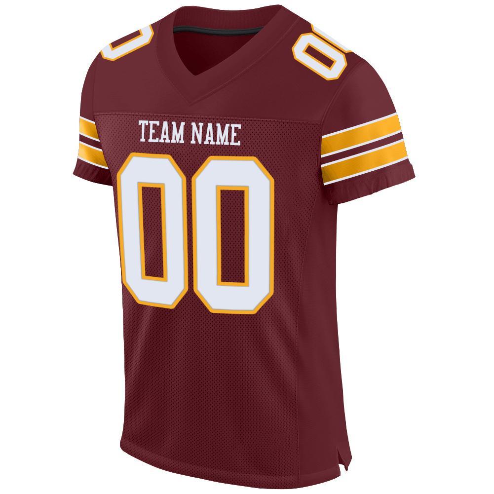 Custom Burgundy White-Gold Mesh Authentic Football Jersey view 3