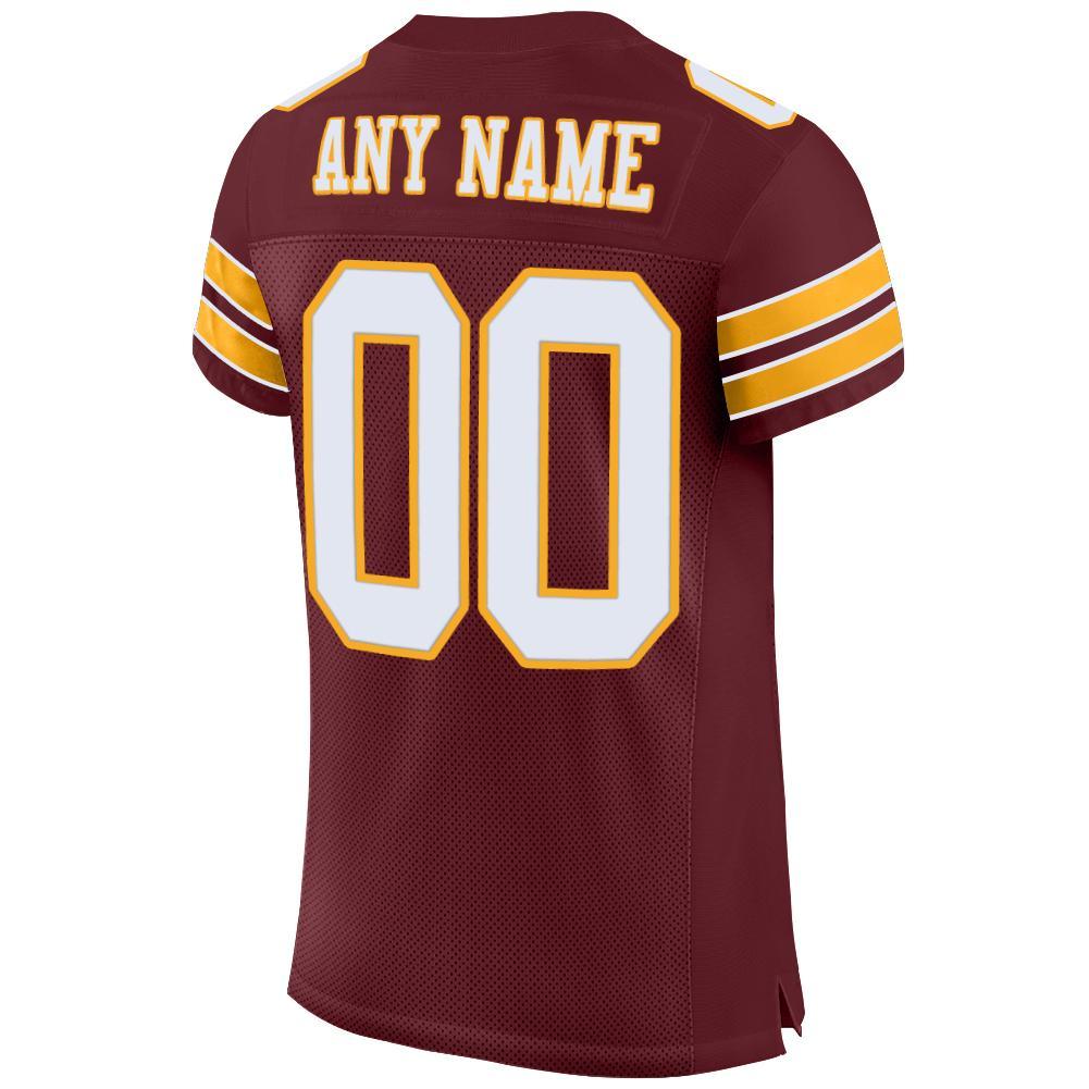 Custom Burgundy White-Gold Mesh Authentic Football Jersey view 4