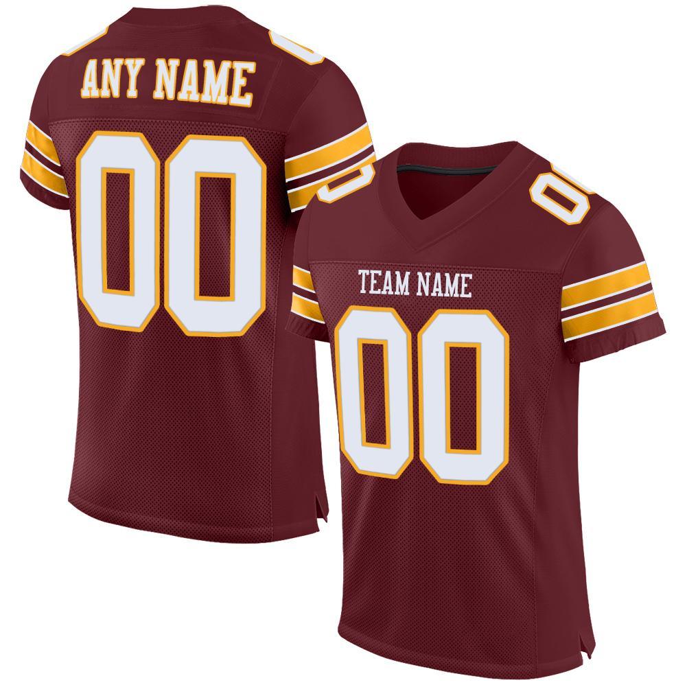 Custom Burgundy White-Gold Mesh Authentic Football Jersey - Main View