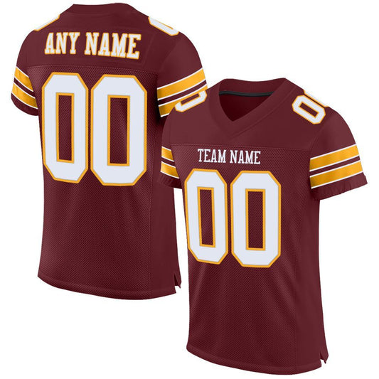 Custom Burgundy White-Gold Mesh Authentic Football Jersey - Main View