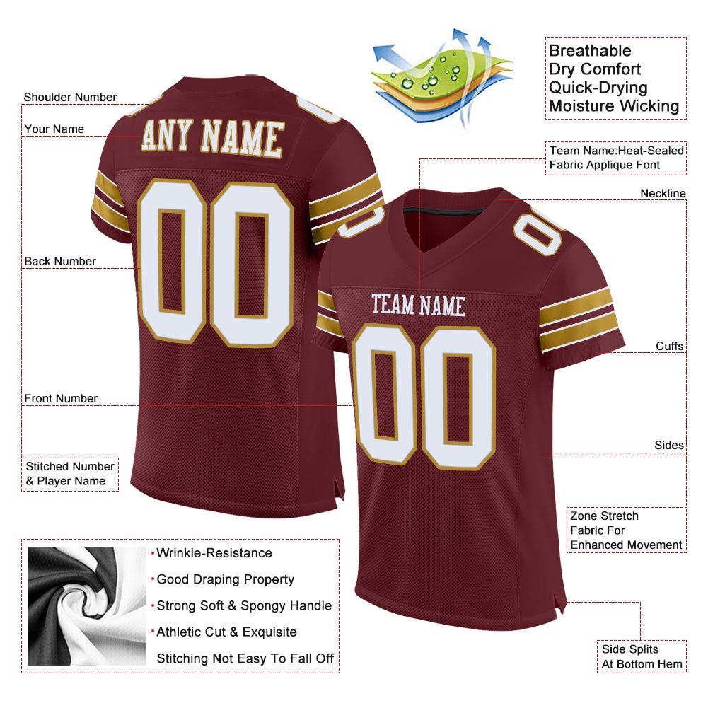Custom Burgundy White-Old Gold Mesh Authentic Football Jersey view 4