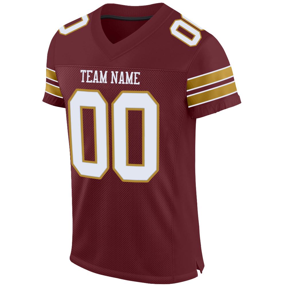 Custom Burgundy White-Old Gold Mesh Authentic Football Jersey view 2