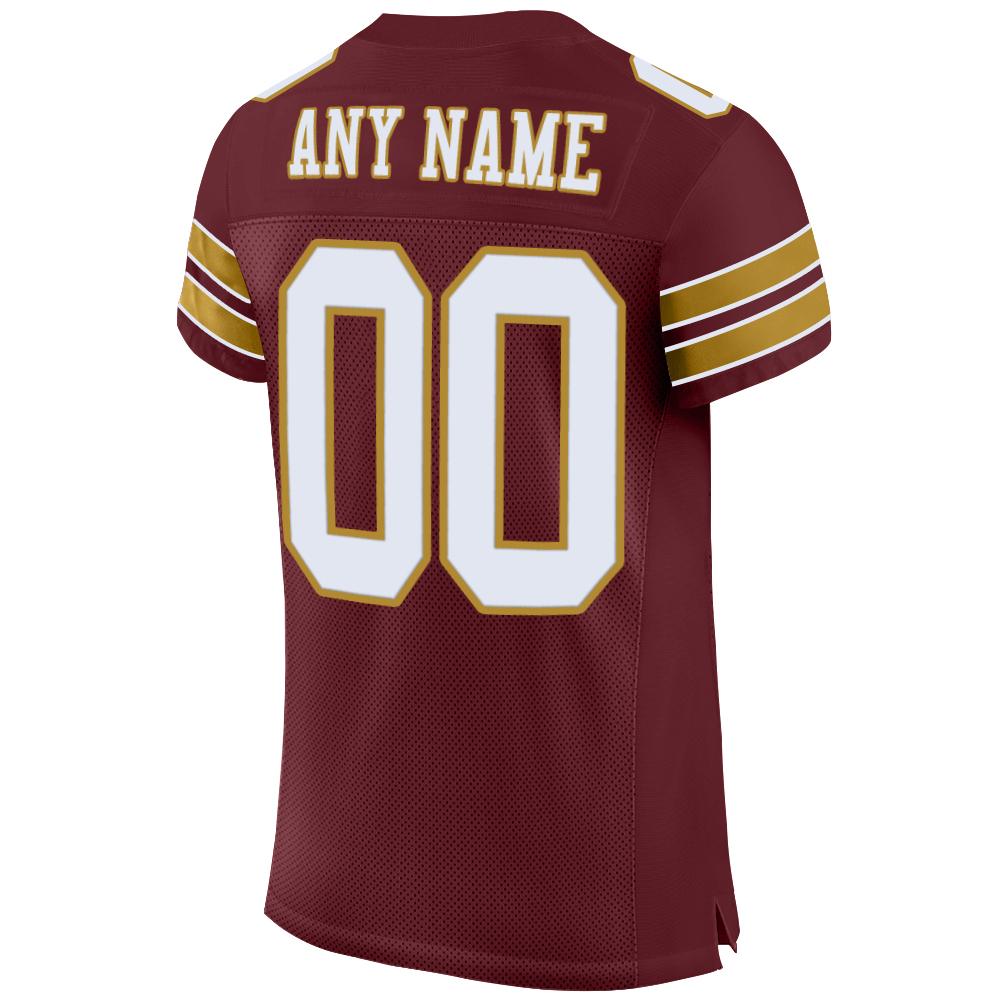 Custom Burgundy White-Old Gold Mesh Authentic Football Jersey view 3