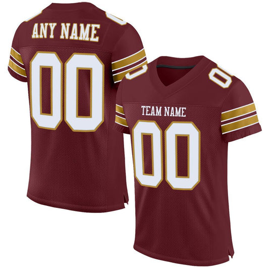 Custom Burgundy White-Old Gold Mesh Authentic Football Jersey - Main View