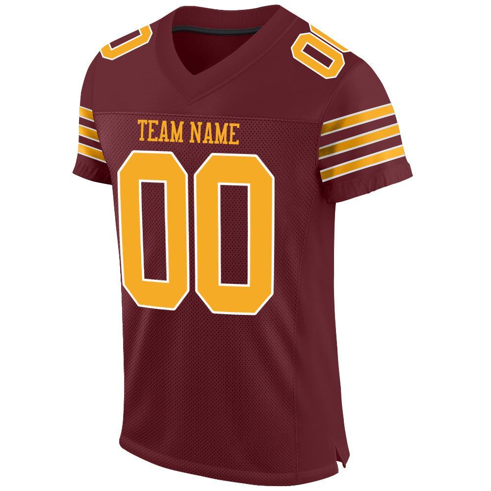 Custom Burgundy Gold-White Mesh Authentic Football Jersey view 2
