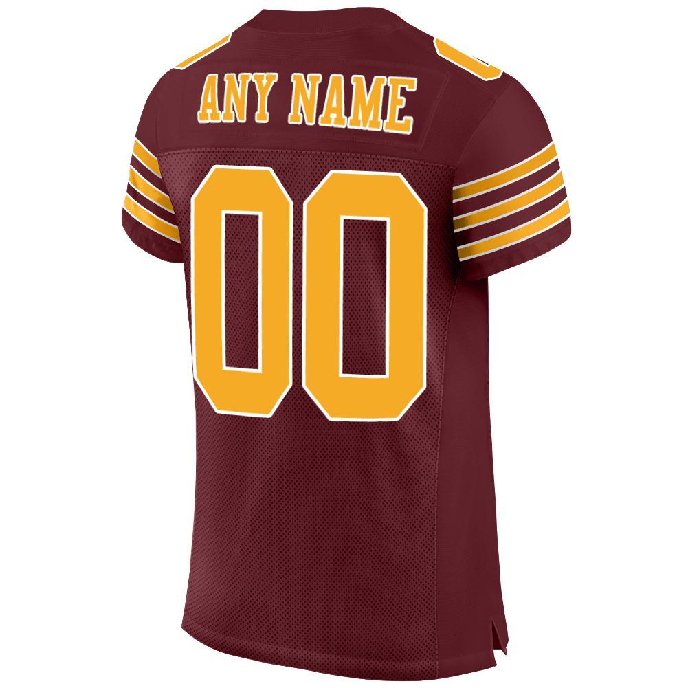 Custom Burgundy Gold-White Mesh Authentic Football Jersey view 3