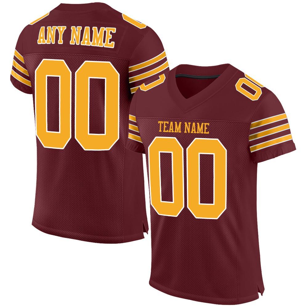 Custom Burgundy Gold-White Mesh Authentic Football Jersey - Main View