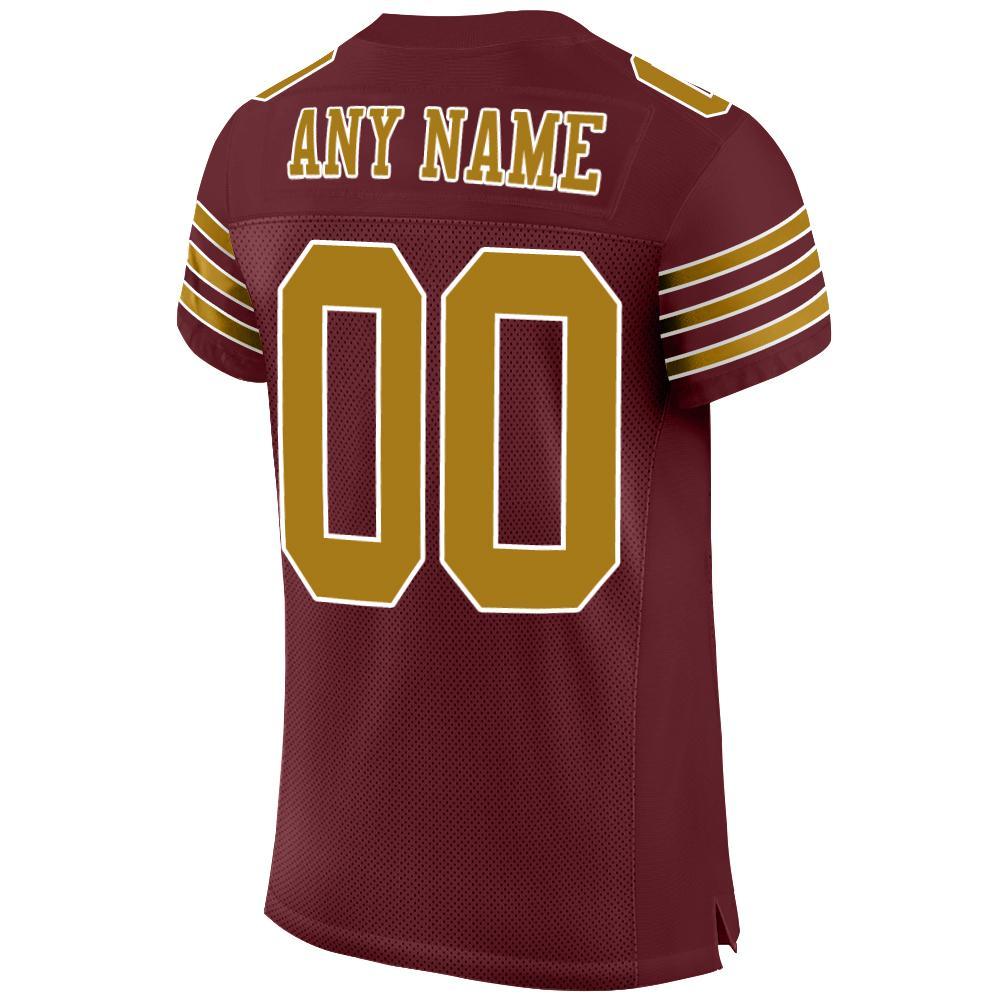 Custom Burgundy Old Gold-White Mesh Authentic Football Jersey view 3