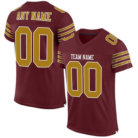 Custom Burgundy Old Gold-White Mesh Authentic Football Jersey - Main View
