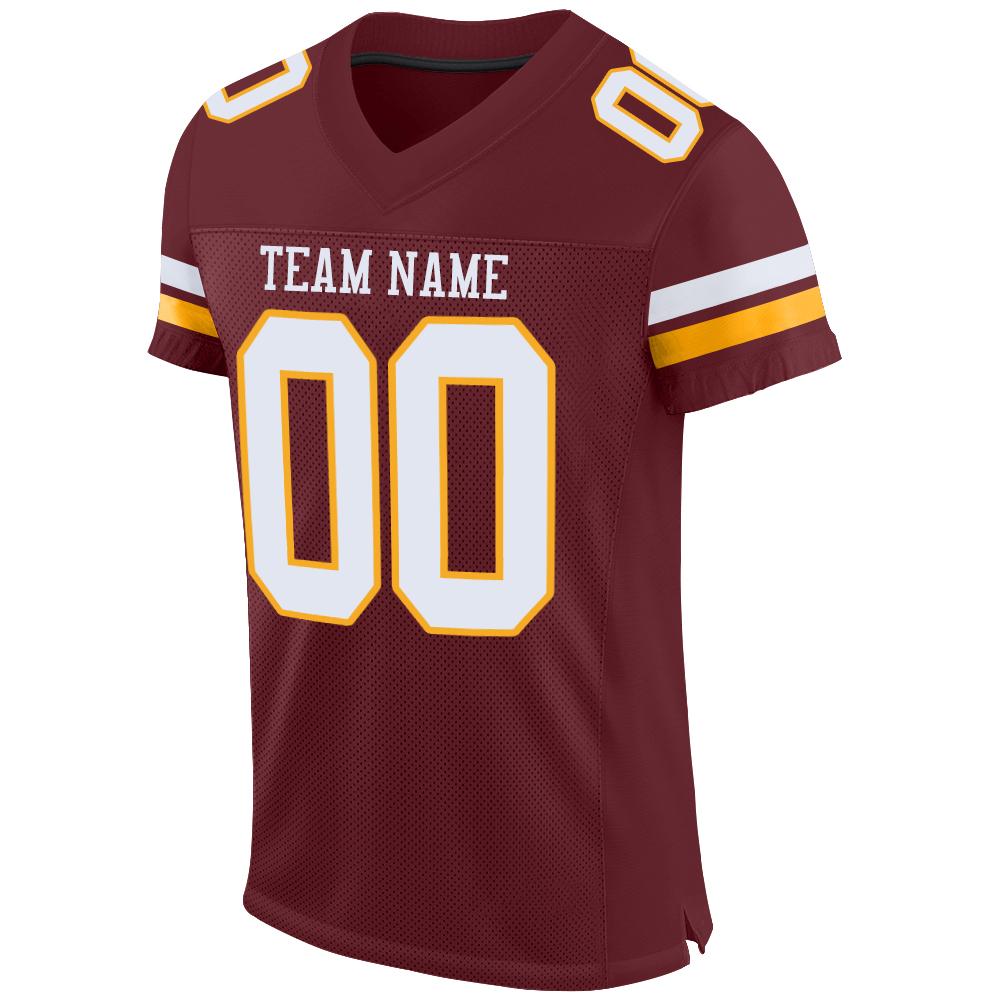 Custom Burgundy White-Gold Mesh Authentic Football Jersey view 2