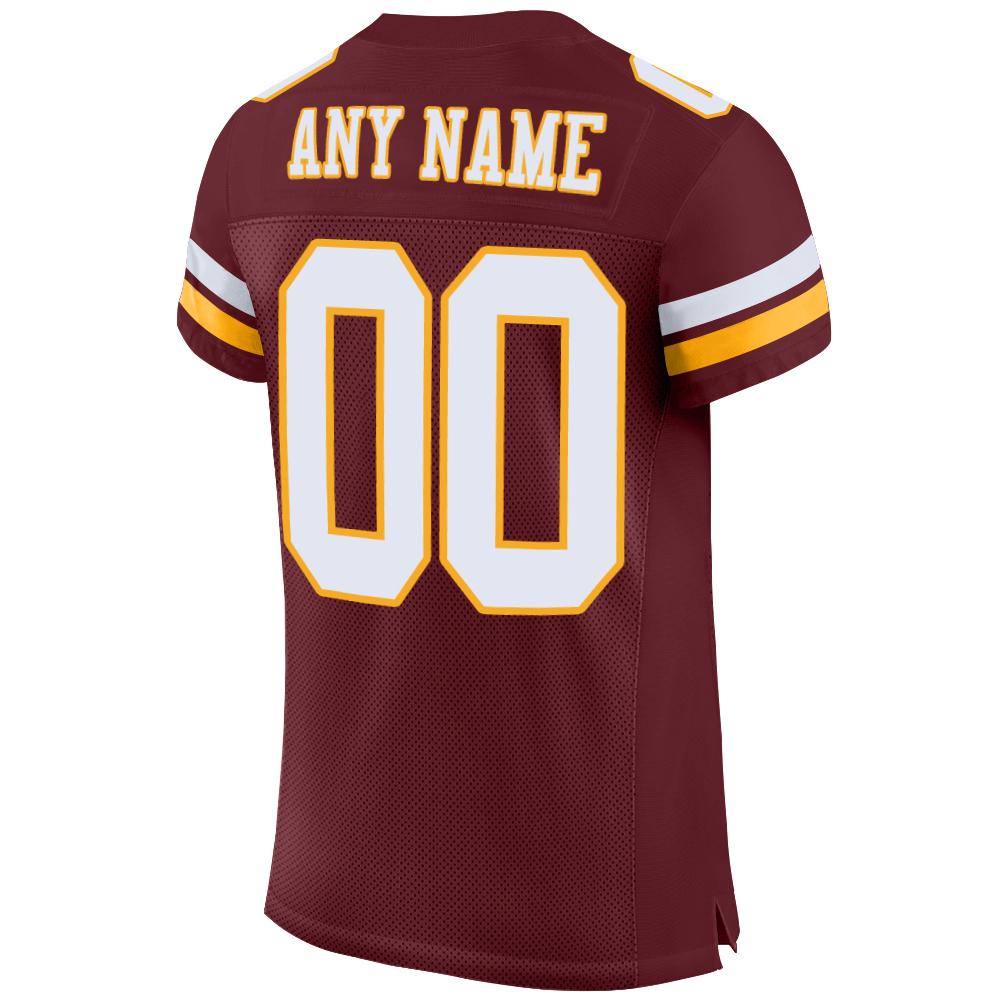 Custom Burgundy White-Gold Mesh Authentic Football Jersey view 3