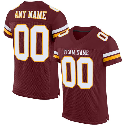 Custom Burgundy White-Gold Mesh Authentic Football Jersey - Main View