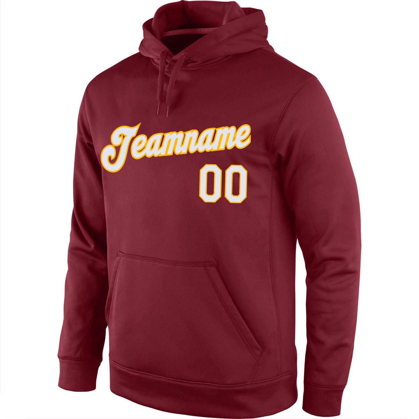 Custom Stitched Burgundy White-Gold Sports Pullover Sweatshirt Hoodie view 2