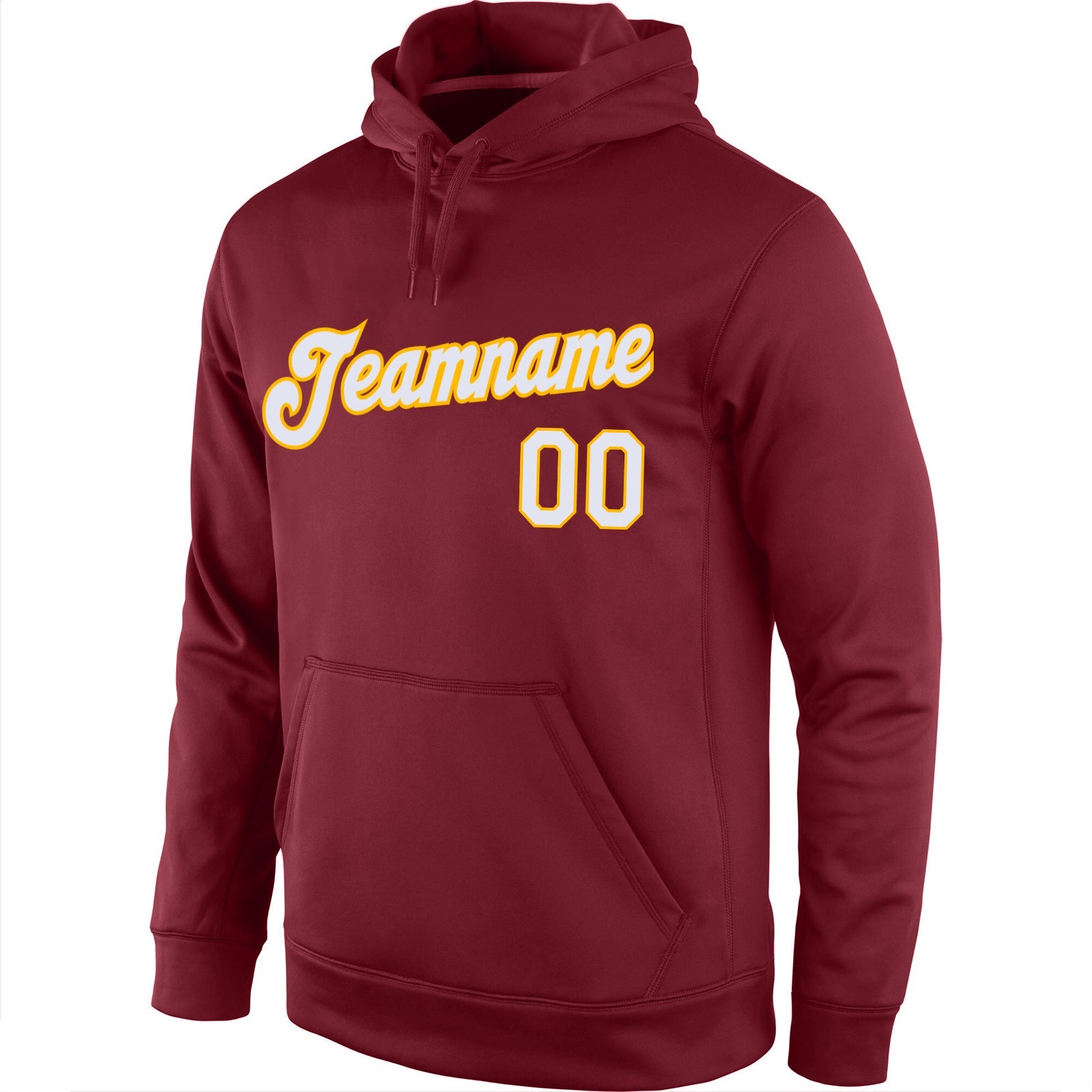 Custom Stitched Burgundy White-Gold Sports Pullover Sweatshirt Hoodie view 2