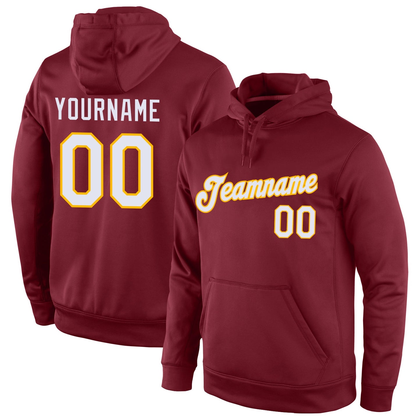 Custom Stitched Burgundy White-Gold Sports Pullover Sweatshirt Hoodie - Main View
