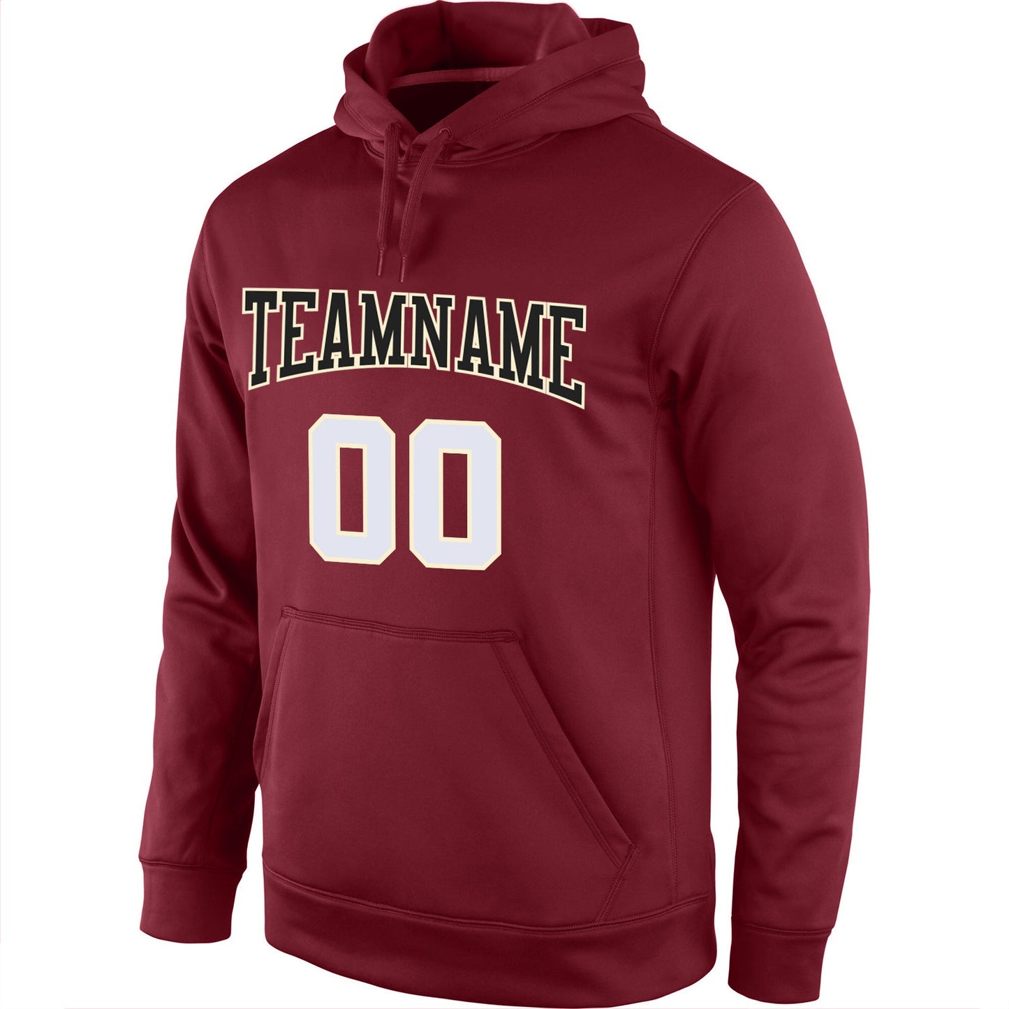 Custom Stitched Burgundy White-Cream Sports Pullover Sweatshirt Hoodie view 2