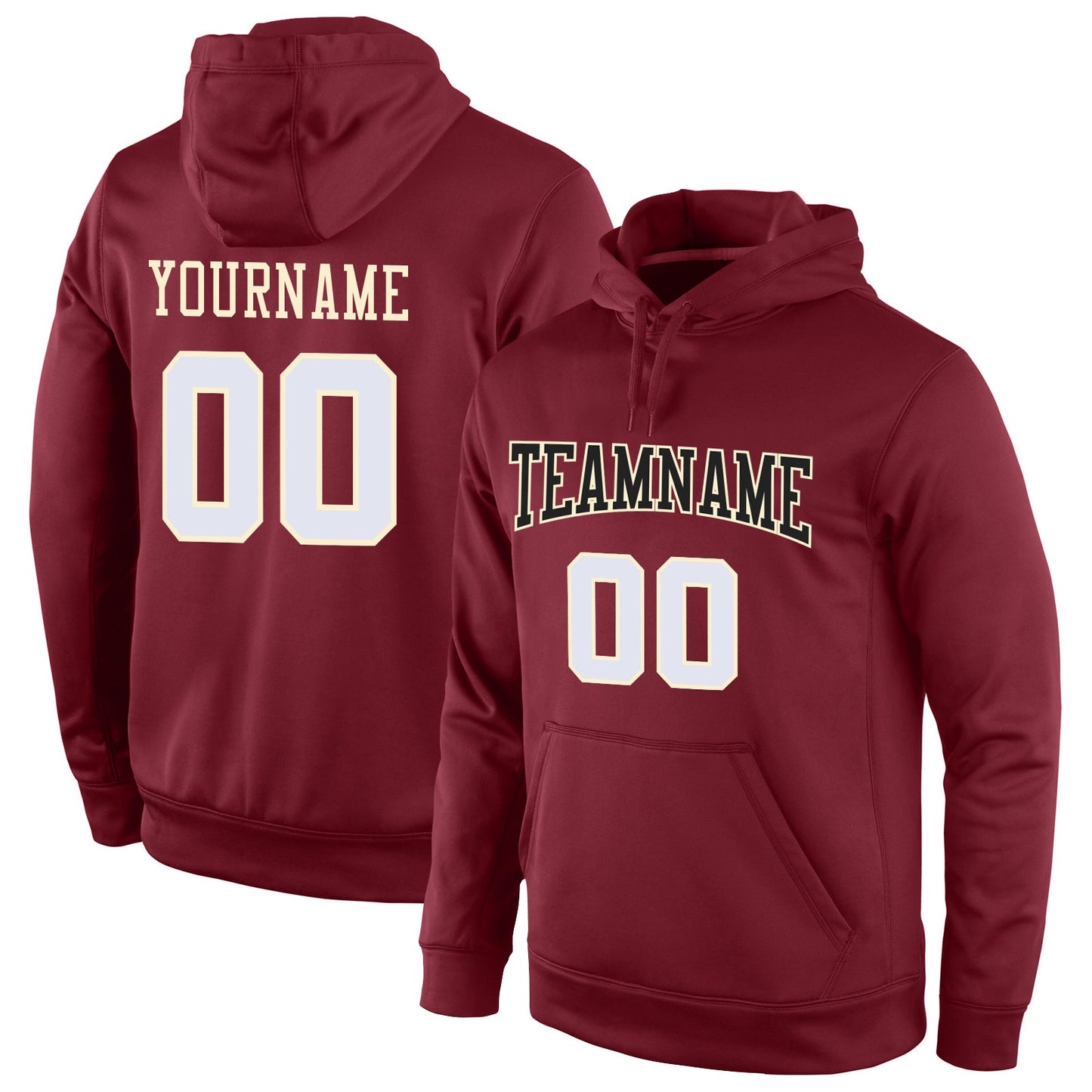 Custom Stitched Burgundy White-Cream Sports Pullover Sweatshirt Hoodie - Main View