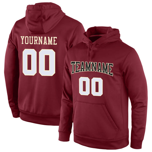 Custom Stitched Burgundy White-Cream Sports Pullover Sweatshirt Hoodie - Main View