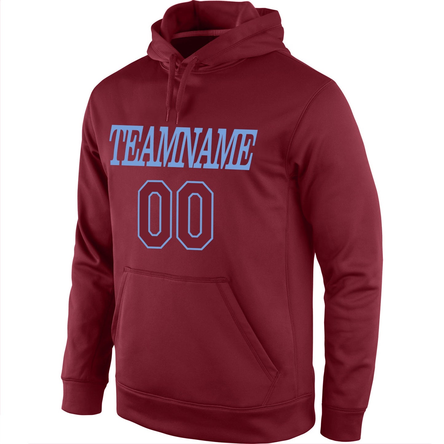 Custom Stitched Burgundy Burgundy-Light Blue Sports Pullover Sweatshirt Hoodie view 2