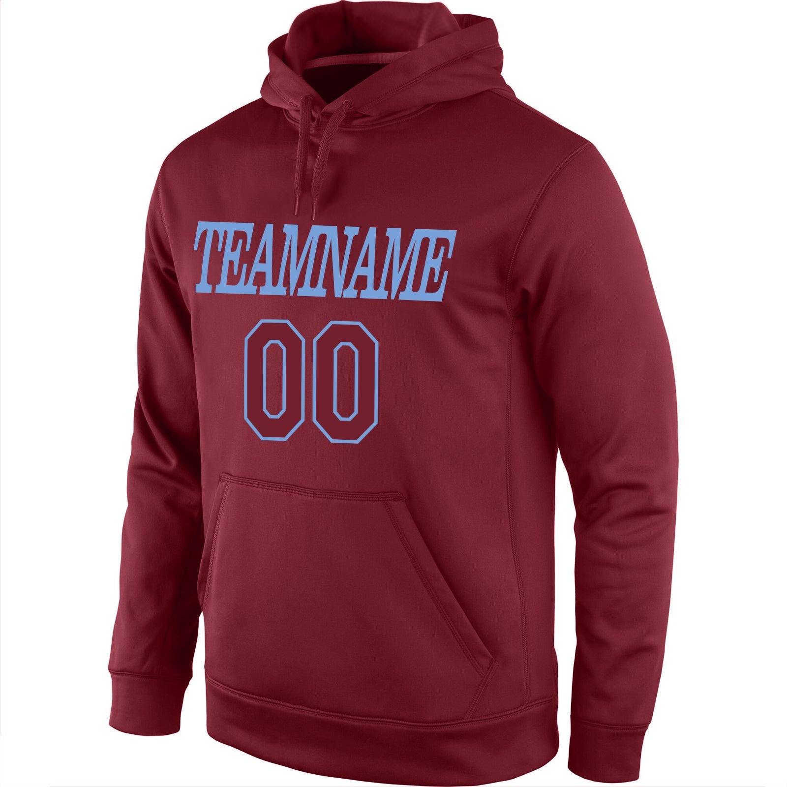 Custom Stitched Burgundy Burgundy-Light Blue Sports Pullover Sweatshirt Hoodie view 2