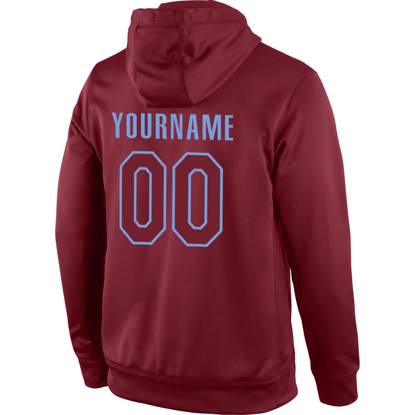 Custom Stitched Burgundy Burgundy-Light Blue Sports Pullover Sweatshirt Hoodie view 3