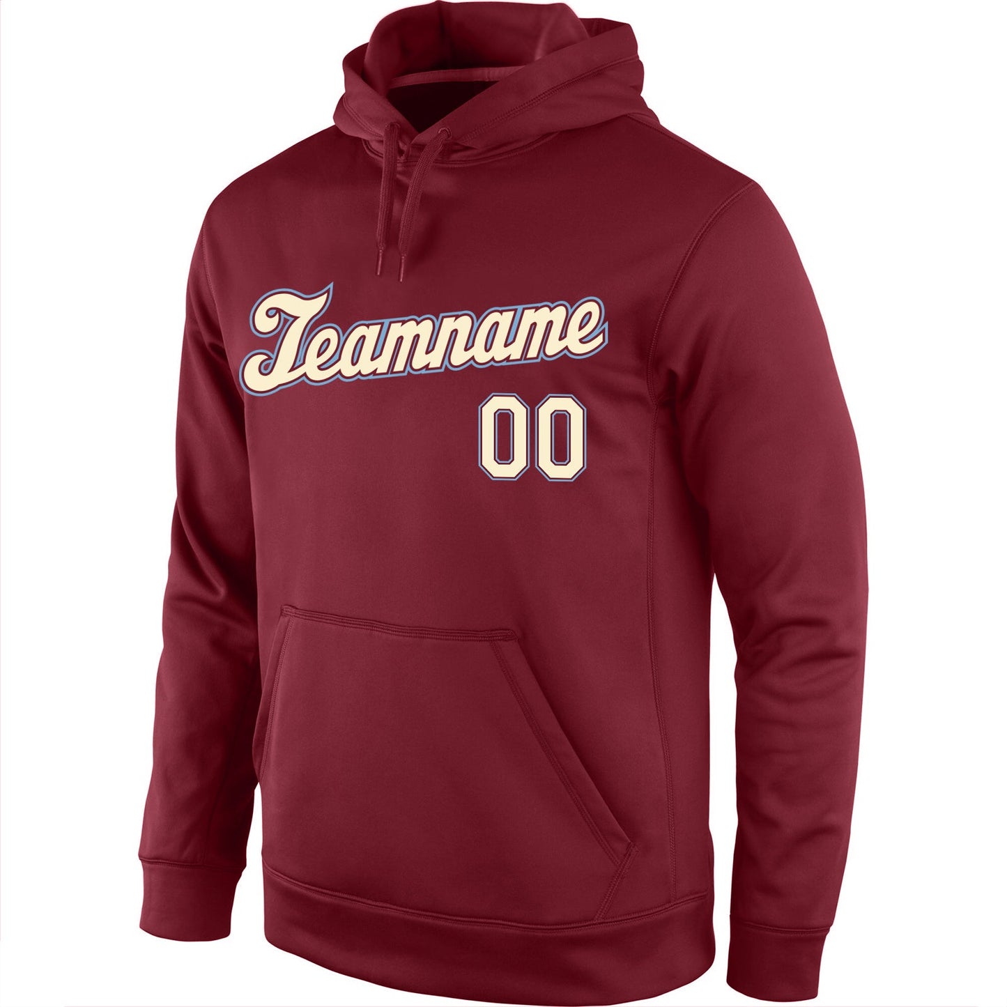 Custom Stitched Burgundy Cream-Light Blue Sports Pullover Sweatshirt Hoodie view 2
