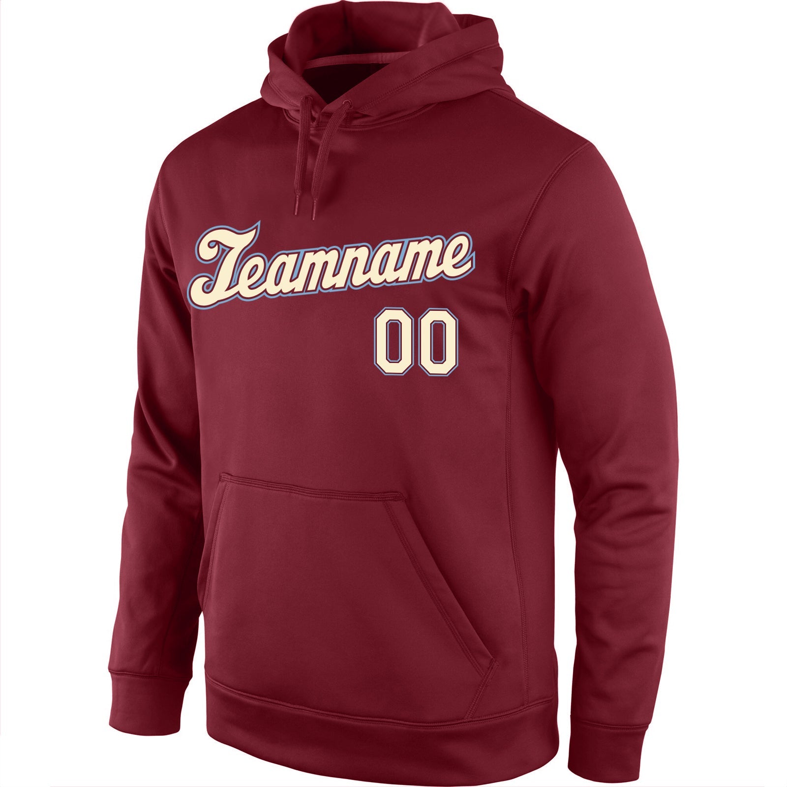 Custom Stitched Burgundy Cream-Light Blue Sports Pullover Sweatshirt Hoodie view 2