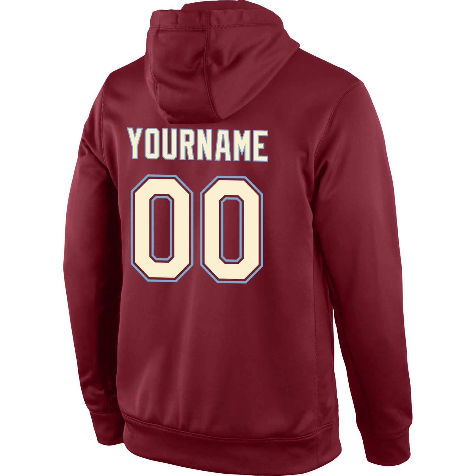 Custom Stitched Burgundy Cream-Light Blue Sports Pullover Sweatshirt Hoodie view 3